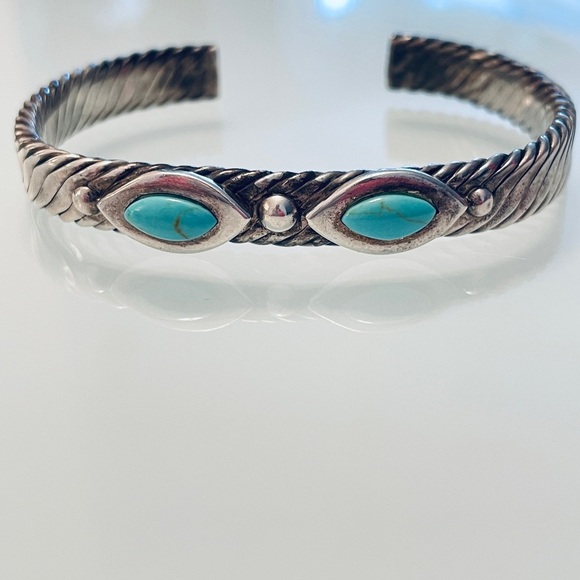 Jewelry - Vintage Mexico Turquoise Cable Design Cuff Bracelet in 925 Sterling Silv…